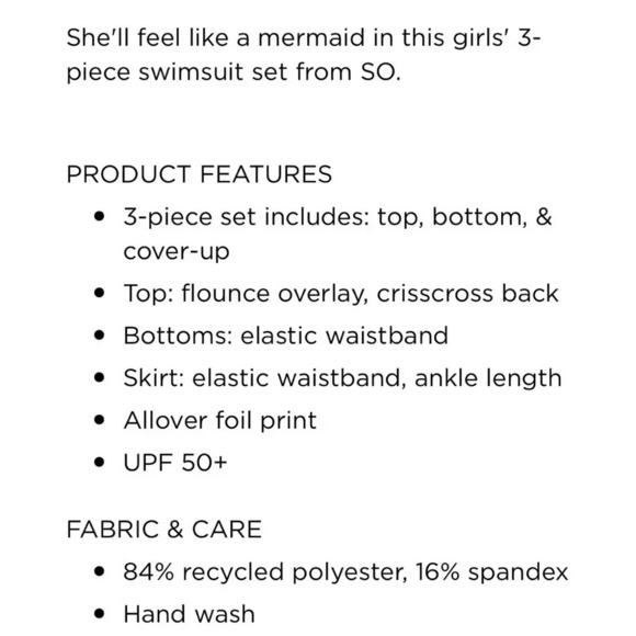 New 3 piece mermaid swim set top bottom tail girls 16 SO swimsuit xl new bikini - Picture 2 of 11